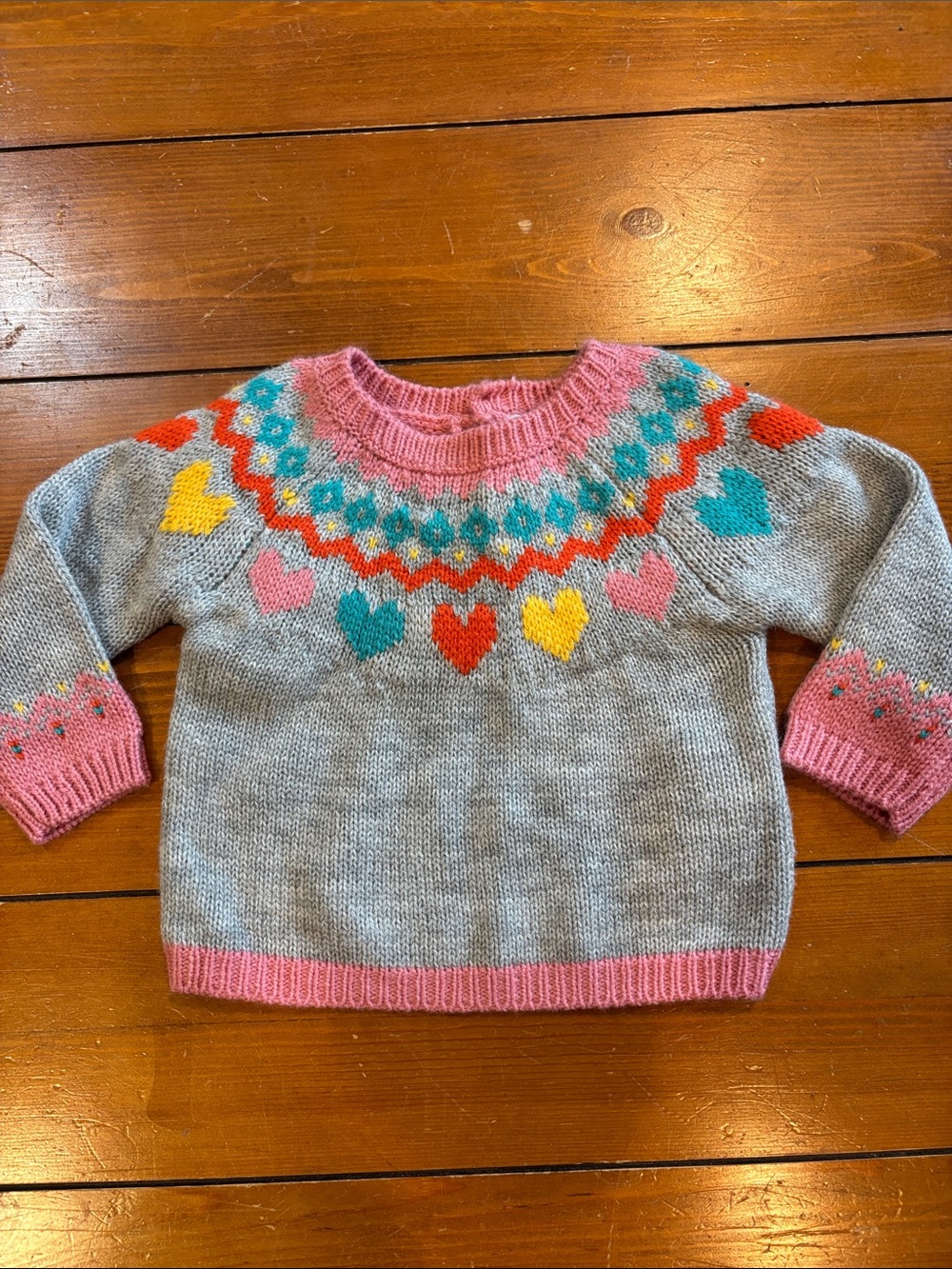 NWT Losan Grey Heart Yoke Sweater with Pink Trim Girls 3-6 Months